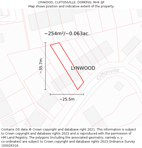 LYNWOOD, CLIFTONVILLE, DORKING, RH4 2JF: Plot and title map