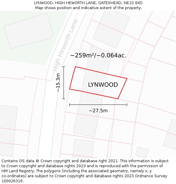 LYNWOOD, HIGH HEWORTH LANE, GATESHEAD, NE10 9XD: Plot and title map