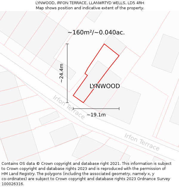 LYNWOOD, IRFON TERRACE, LLANWRTYD WELLS, LD5 4RH: Plot and title map