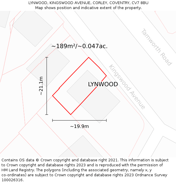 LYNWOOD, KINGSWOOD AVENUE, CORLEY, COVENTRY, CV7 8BU: Plot and title map