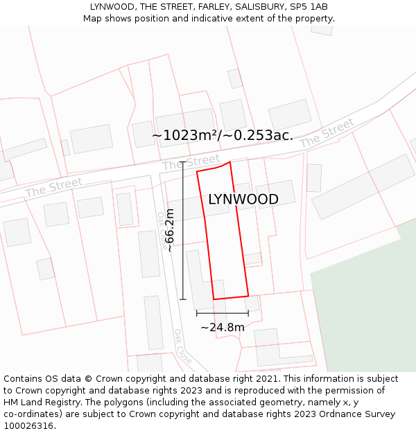 LYNWOOD, THE STREET, FARLEY, SALISBURY, SP5 1AB: Plot and title map