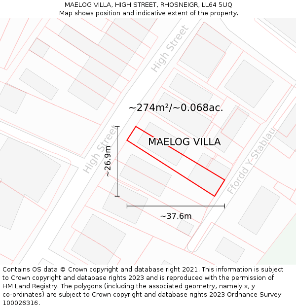 MAELOG VILLA, HIGH STREET, RHOSNEIGR, LL64 5UQ: Plot and title map