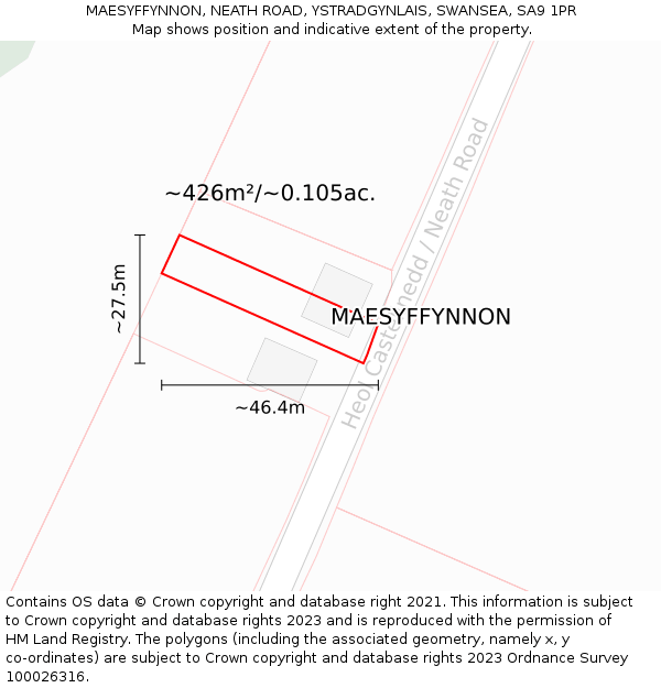 MAESYFFYNNON, NEATH ROAD, YSTRADGYNLAIS, SWANSEA, SA9 1PR: Plot and title map