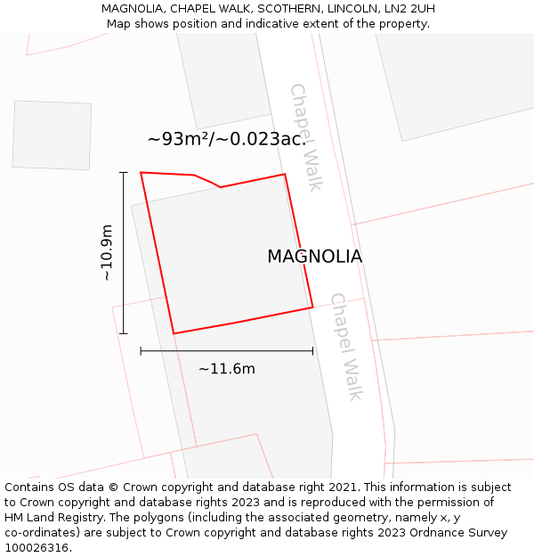 MAGNOLIA, CHAPEL WALK, SCOTHERN, LINCOLN, LN2 2UH: Plot and title map