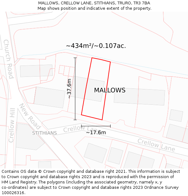 MALLOWS, CRELLOW LANE, STITHIANS, TRURO, TR3 7BA: Plot and title map