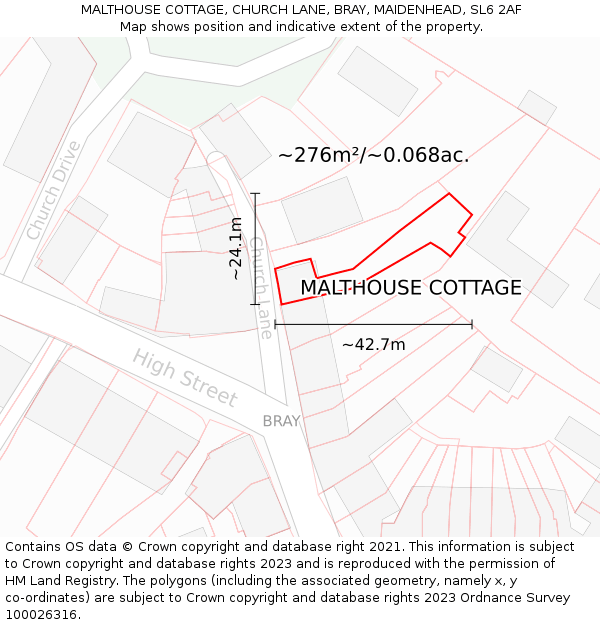 MALTHOUSE COTTAGE, CHURCH LANE, BRAY, MAIDENHEAD, SL6 2AF: Plot and title map