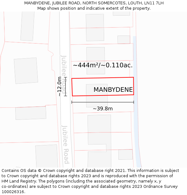 MANBYDENE, JUBILEE ROAD, NORTH SOMERCOTES, LOUTH, LN11 7LH: Plot and title map