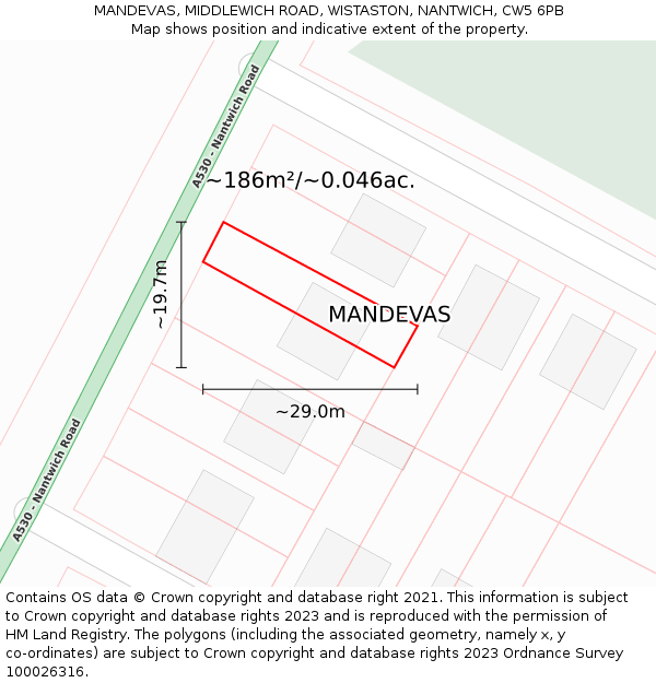 MANDEVAS, MIDDLEWICH ROAD, WISTASTON, NANTWICH, CW5 6PB: Plot and title map