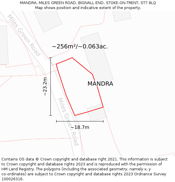 MANDRA, MILES GREEN ROAD, BIGNALL END, STOKE-ON-TRENT, ST7 8LQ: Plot and title map