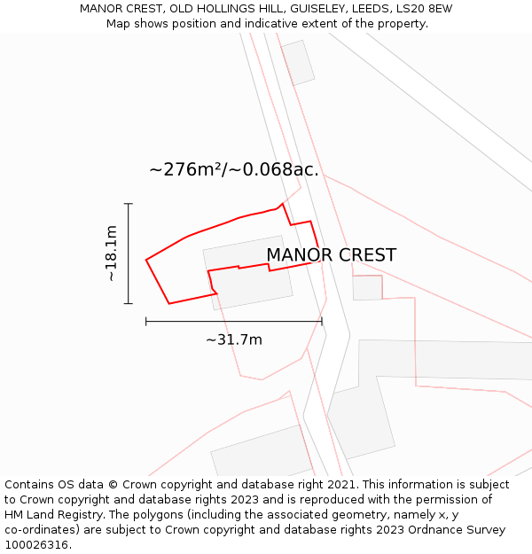 MANOR CREST, OLD HOLLINGS HILL, GUISELEY, LEEDS, LS20 8EW: Plot and title map