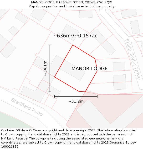 MANOR LODGE, BARROWS GREEN, CREWE, CW1 4QW: Plot and title map