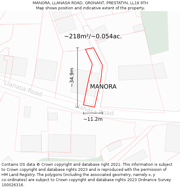 MANORA, LLANASA ROAD, GRONANT, PRESTATYN, LL19 9TH: Plot and title map