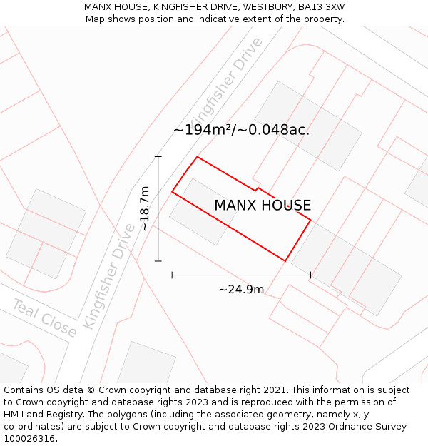 MANX HOUSE, KINGFISHER DRIVE, WESTBURY, BA13 3XW: Plot and title map