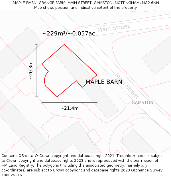 MAPLE BARN, GRANGE FARM, MAIN STREET, GAMSTON, NOTTINGHAM, NG2 6NN: Plot and title map