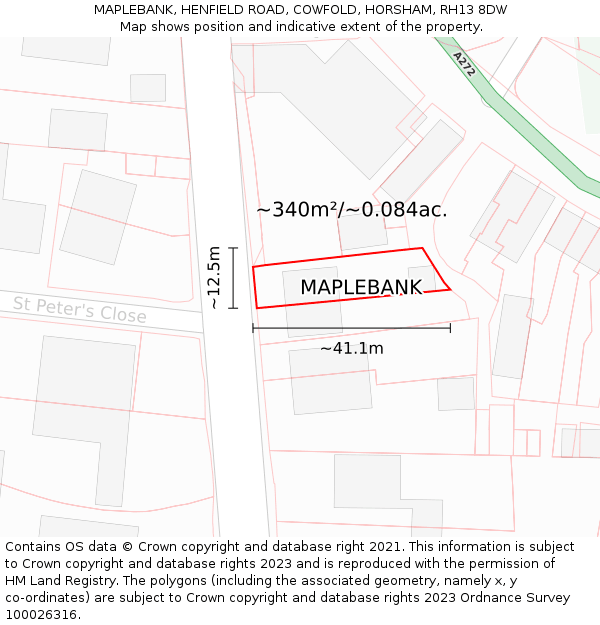 MAPLEBANK, HENFIELD ROAD, COWFOLD, HORSHAM, RH13 8DW: Plot and title map