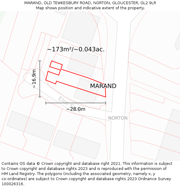 MARAND, OLD TEWKESBURY ROAD, NORTON, GLOUCESTER, GL2 9LR: Plot and title map