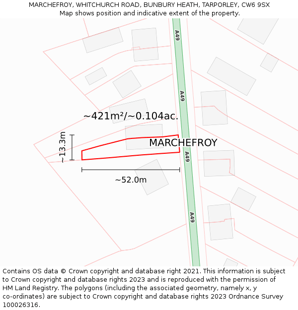 MARCHEFROY, WHITCHURCH ROAD, BUNBURY HEATH, TARPORLEY, CW6 9SX: Plot and title map