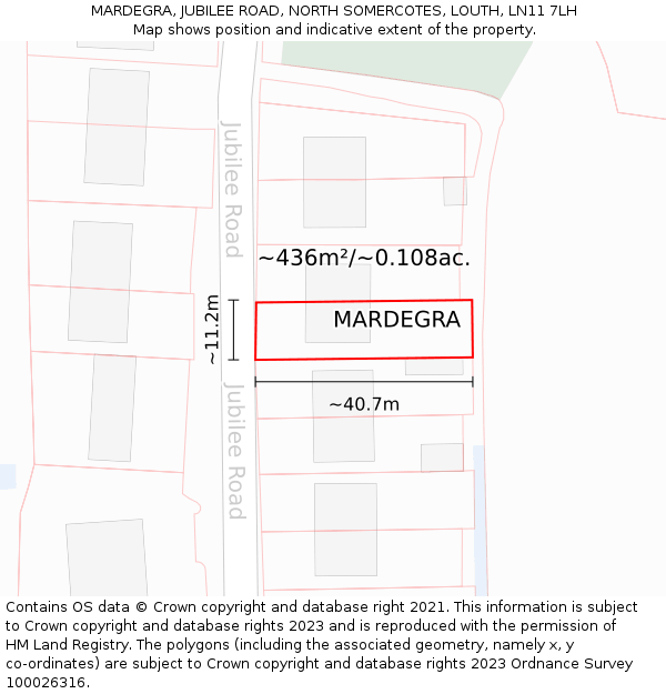 MARDEGRA, JUBILEE ROAD, NORTH SOMERCOTES, LOUTH, LN11 7LH: Plot and title map