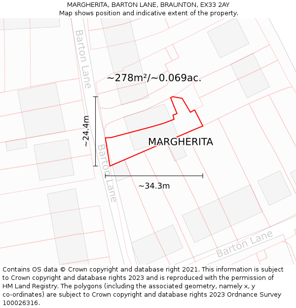 MARGHERITA, BARTON LANE, BRAUNTON, EX33 2AY: Plot and title map