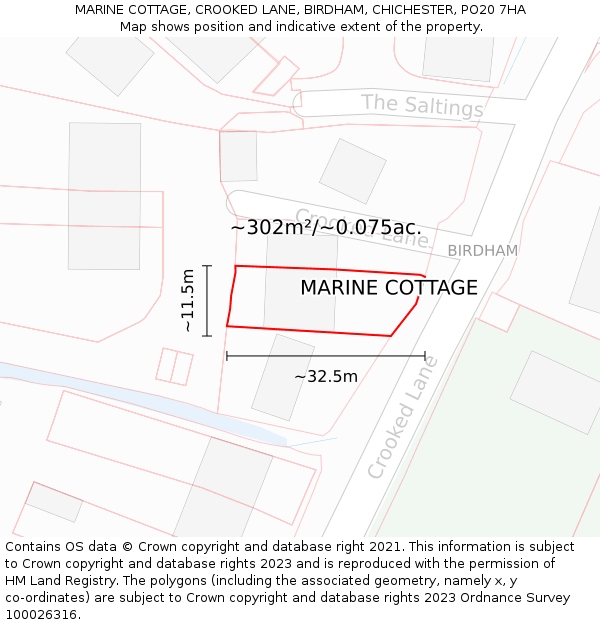 MARINE COTTAGE, CROOKED LANE, BIRDHAM, CHICHESTER, PO20 7HA: Plot and title map