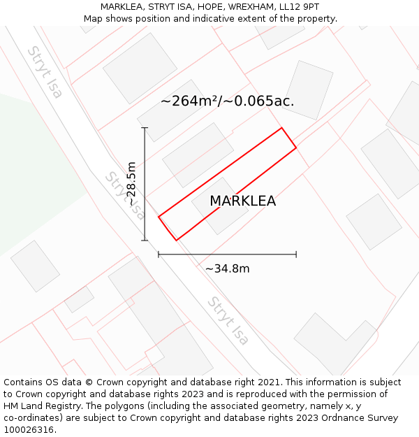 MARKLEA, STRYT ISA, HOPE, WREXHAM, LL12 9PT: Plot and title map