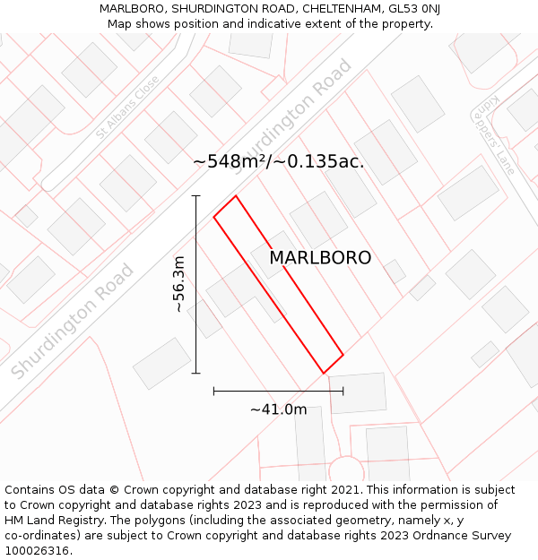 MARLBORO, SHURDINGTON ROAD, CHELTENHAM, GL53 0NJ: Plot and title map