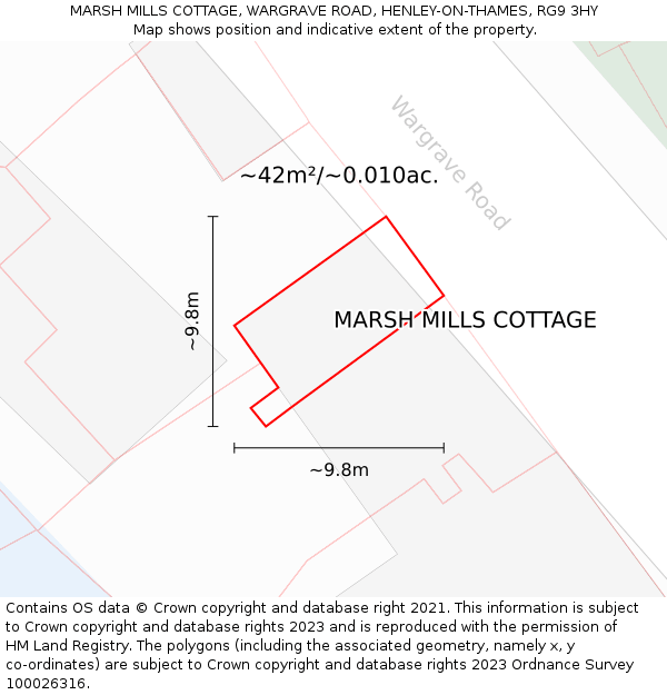 MARSH MILLS COTTAGE, WARGRAVE ROAD, HENLEY-ON-THAMES, RG9 3HY: Plot and title map