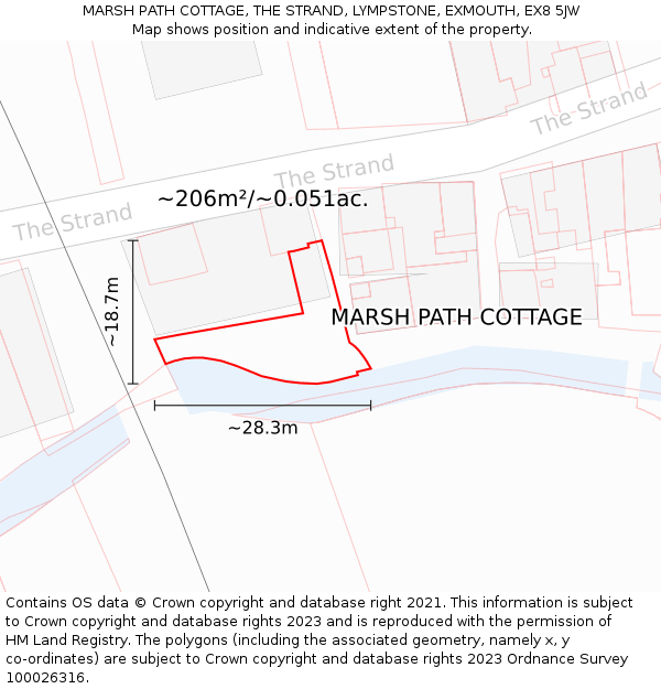 MARSH PATH COTTAGE, THE STRAND, LYMPSTONE, EXMOUTH, EX8 5JW: Plot and title map