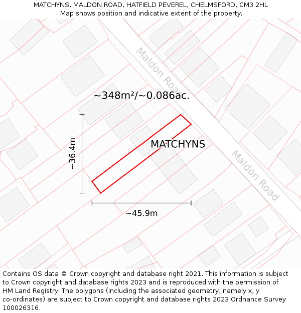 MATCHYNS, MALDON ROAD, HATFIELD PEVEREL, CHELMSFORD, CM3 2HL: Plot and title map