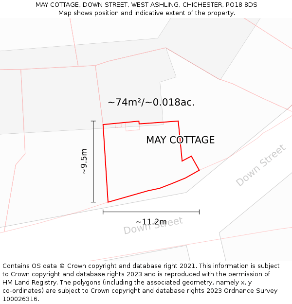 MAY COTTAGE, DOWN STREET, WEST ASHLING, CHICHESTER, PO18 8DS: Plot and title map