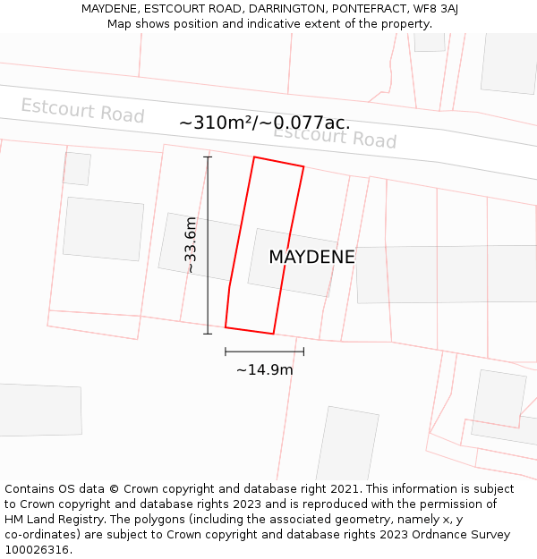 MAYDENE, ESTCOURT ROAD, DARRINGTON, PONTEFRACT, WF8 3AJ: Plot and title map