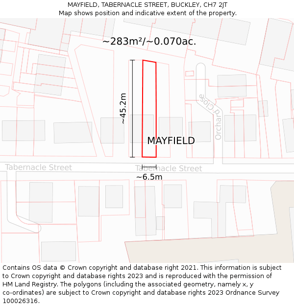 MAYFIELD, TABERNACLE STREET, BUCKLEY, CH7 2JT: Plot and title map