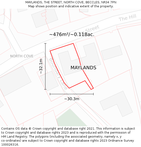 MAYLANDS, THE STREET, NORTH COVE, BECCLES, NR34 7PN: Plot and title map