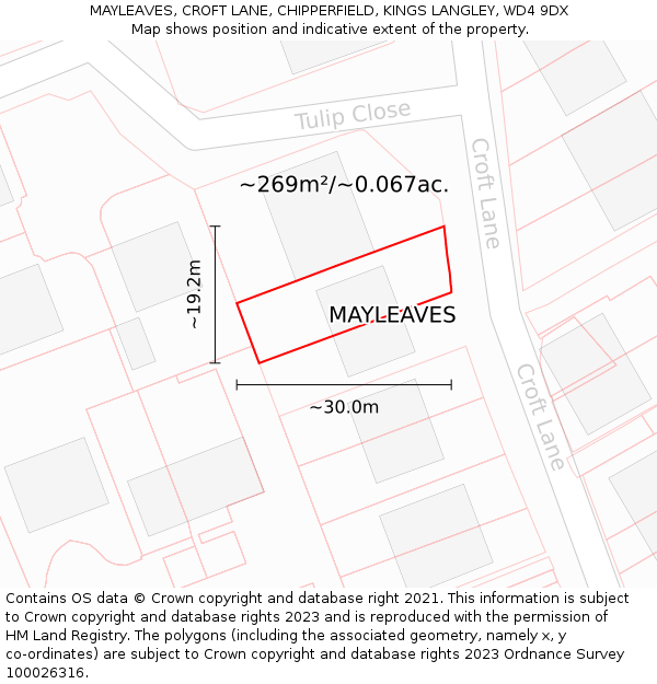 MAYLEAVES, CROFT LANE, CHIPPERFIELD, KINGS LANGLEY, WD4 9DX: Plot and title map