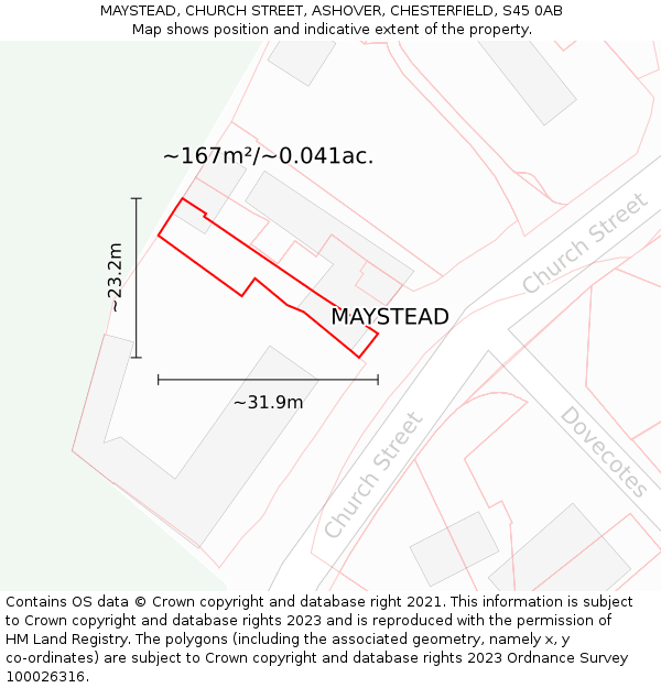 MAYSTEAD, CHURCH STREET, ASHOVER, CHESTERFIELD, S45 0AB: Plot and title map