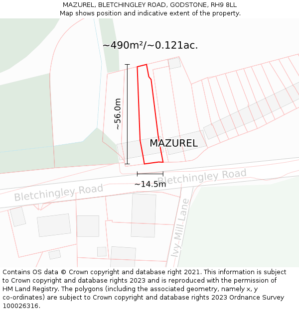 MAZUREL, BLETCHINGLEY ROAD, GODSTONE, RH9 8LL: Plot and title map