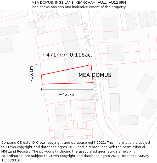 MEA DOMUS, INGS LANE, KEYINGHAM, HULL, HU12 9RN: Plot and title map