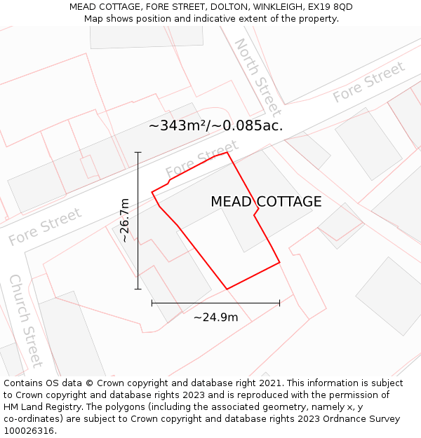 MEAD COTTAGE, FORE STREET, DOLTON, WINKLEIGH, EX19 8QD: Plot and title map