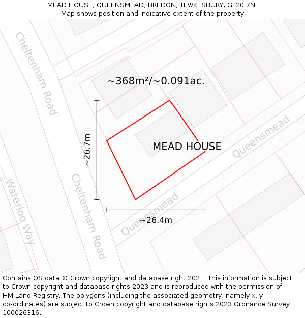 MEAD HOUSE, QUEENSMEAD, BREDON, TEWKESBURY, GL20 7NE: Plot and title map