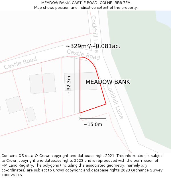 MEADOW BANK, CASTLE ROAD, COLNE, BB8 7EA: Plot and title map