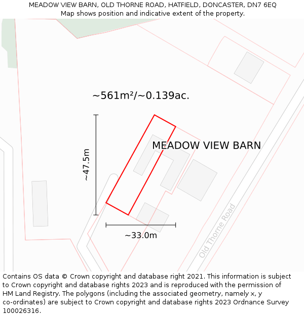 MEADOW VIEW BARN, OLD THORNE ROAD, HATFIELD, DONCASTER, DN7 6EQ: Plot and title map