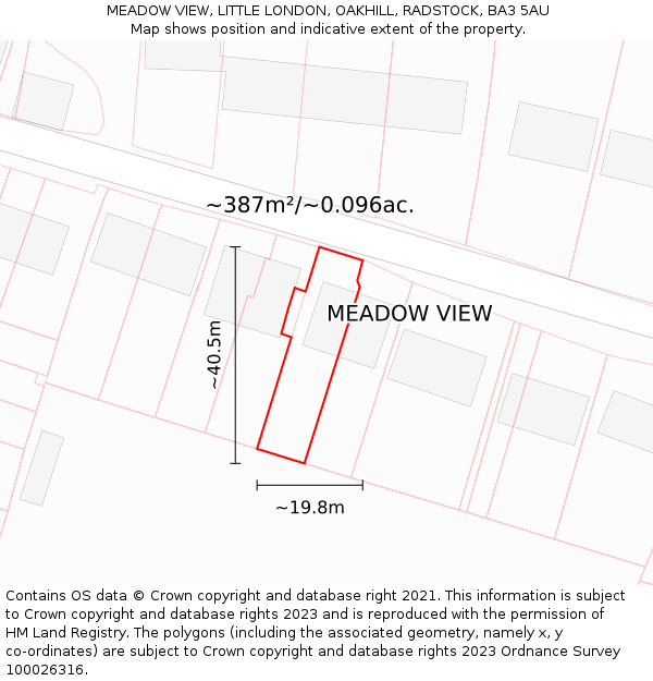 MEADOW VIEW, LITTLE LONDON, OAKHILL, RADSTOCK, BA3 5AU: Plot and title map