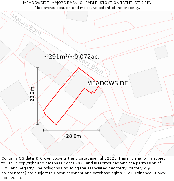 MEADOWSIDE, MAJORS BARN, CHEADLE, STOKE-ON-TRENT, ST10 1PY: Plot and title map