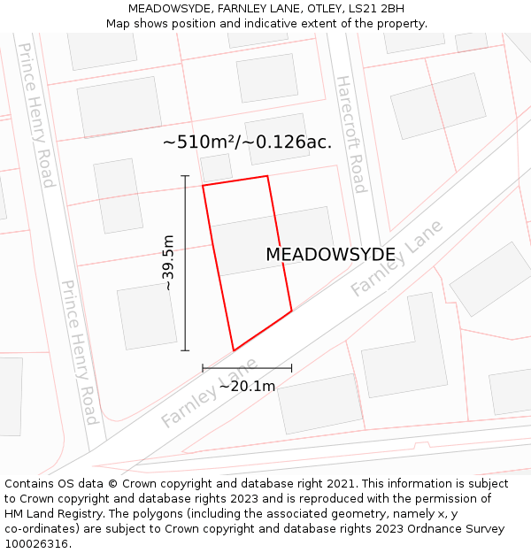 MEADOWSYDE, FARNLEY LANE, OTLEY, LS21 2BH: Plot and title map