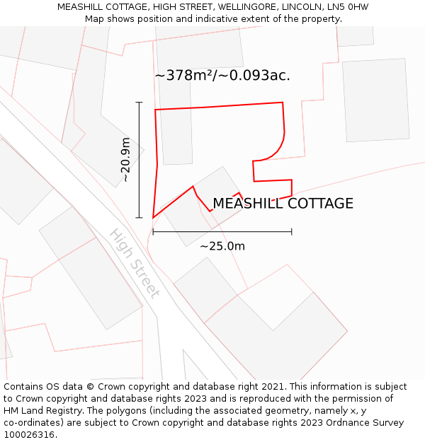 MEASHILL COTTAGE, HIGH STREET, WELLINGORE, LINCOLN, LN5 0HW: Plot and title map