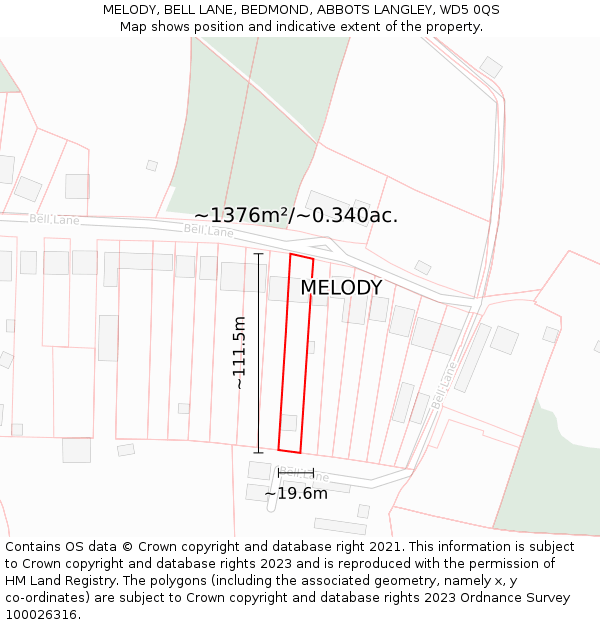 MELODY, BELL LANE, BEDMOND, ABBOTS LANGLEY, WD5 0QS: Plot and title map