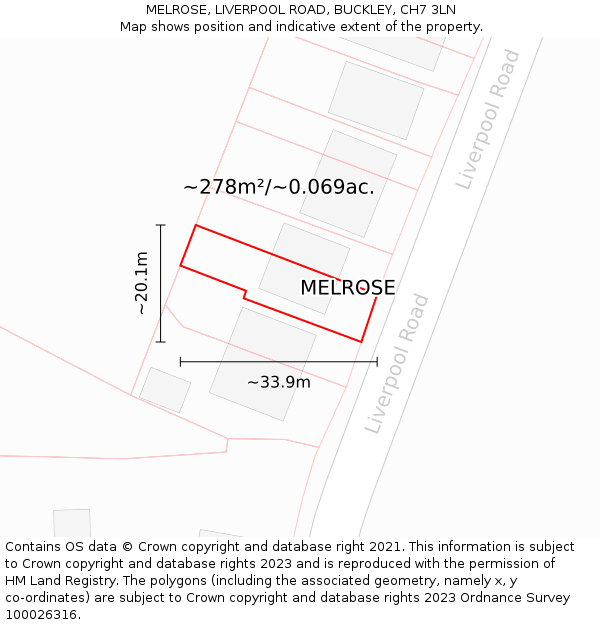 MELROSE, LIVERPOOL ROAD, BUCKLEY, CH7 3LN: Plot and title map