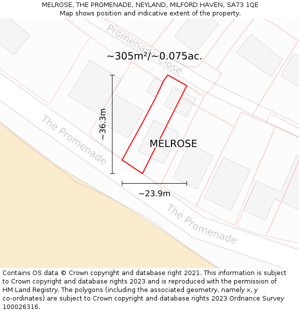 MELROSE, THE PROMENADE, NEYLAND, MILFORD HAVEN, SA73 1QE: Plot and title map