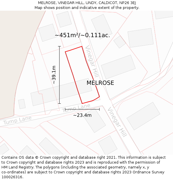 MELROSE, VINEGAR HILL, UNDY, CALDICOT, NP26 3EJ: Plot and title map