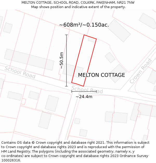 MELTON COTTAGE, SCHOOL ROAD, COLKIRK, FAKENHAM, NR21 7NW: Plot and title map